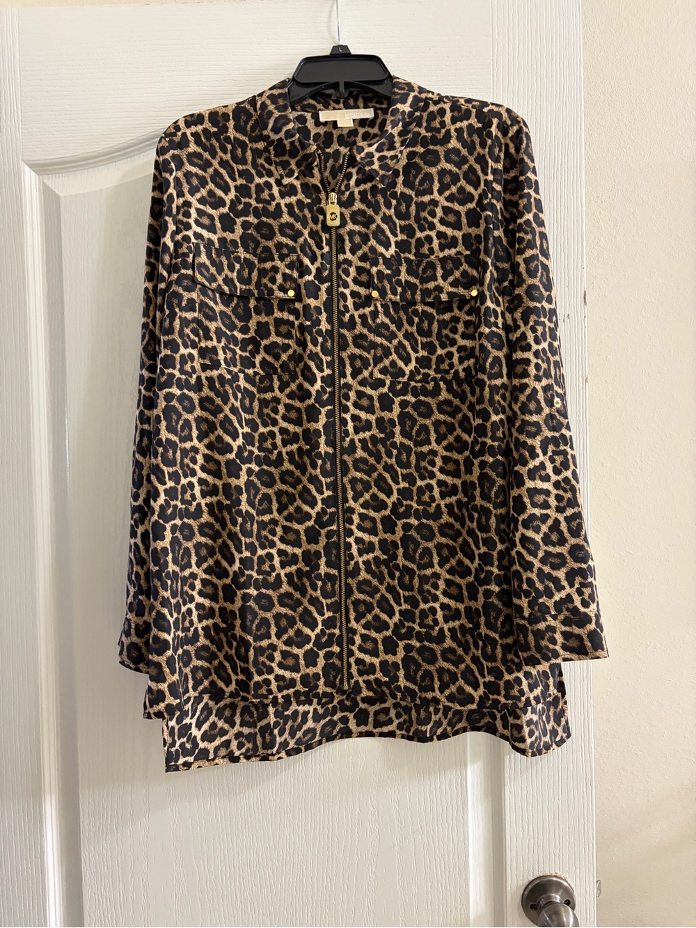 Michael Kors Leopard-Print Zip Blouse Brown/Black